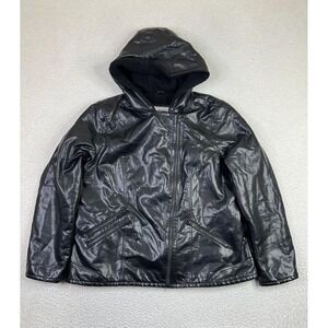 Levis Jacket Womens XXL Black Faux Leather Hooded Sherpa Lined‎ Winter Coat